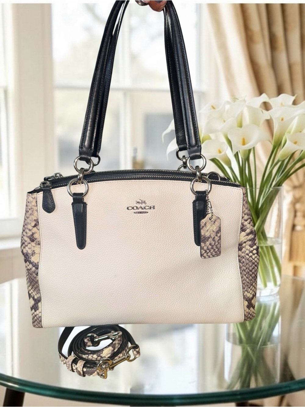 Coach Christie Carryall with Snake-Embossed Leather Trim